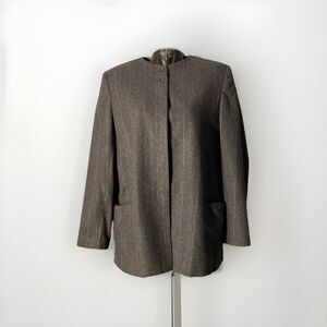 Ashley Brooke Women's‎ Jacket Collarless Wool Blend Size 14 Gray Padded Shoulder